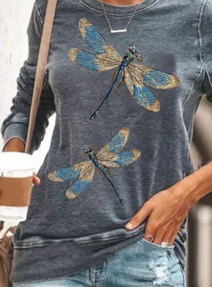 Nina Cloak Fashion Dragonfly Long Sleeve T-shirt